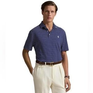 Polo by Ralph Lauren Blue and Light Blue Striped Polo Shirt Size Large